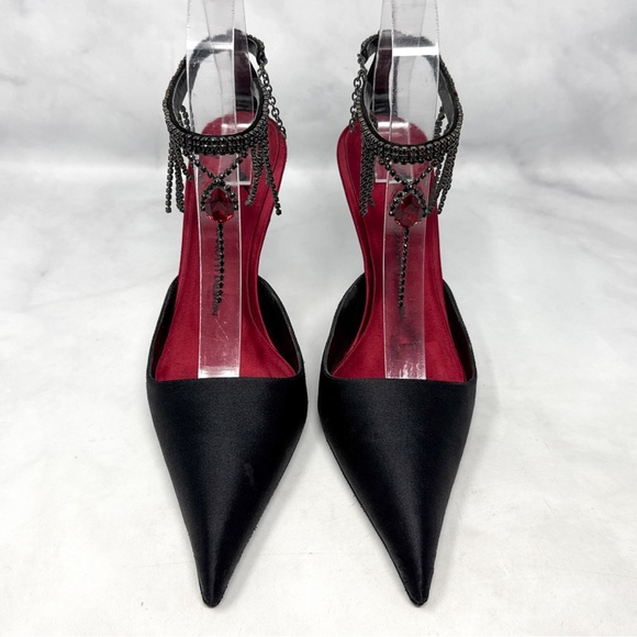 Giuseppe Zanotti Shoes - Giuseppe Zanotti Vicini Vintage Gothic Silk Pointed Toe Mule Pump Heels Black